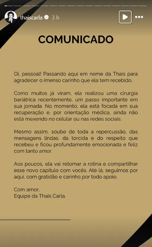Nota publicada pela assessoria