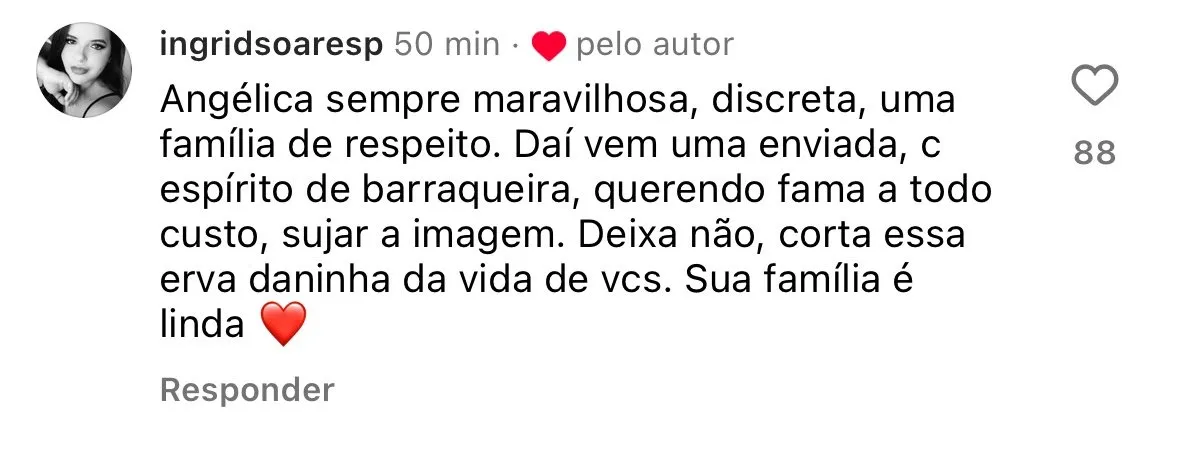 Angélica teria curtido susposto comentário com indireta para a nora, Duda Guera