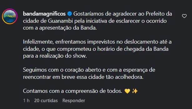 Imagem ilustrativa da imagem Banda Magníficos da chá de sumiço em show na Bahia