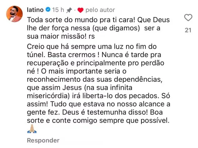 Imagem ilustrativa da imagem Bandeira Branca! Latino e filho acertam trégua após bafafá