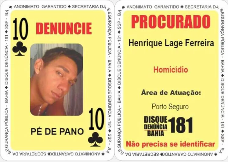 'Pé de Pano' integrava a carta 10 de Paus do Baralho do Crime da Secretaria de Segurança Pública
