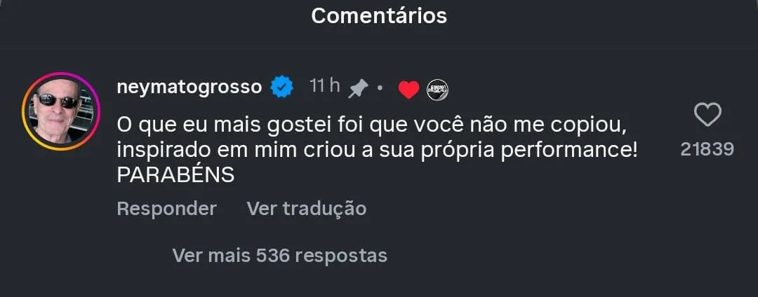 Imagem ilustrativa da imagem Ney Matogrosso parabeniza estudante baiano por dança que bombou na web