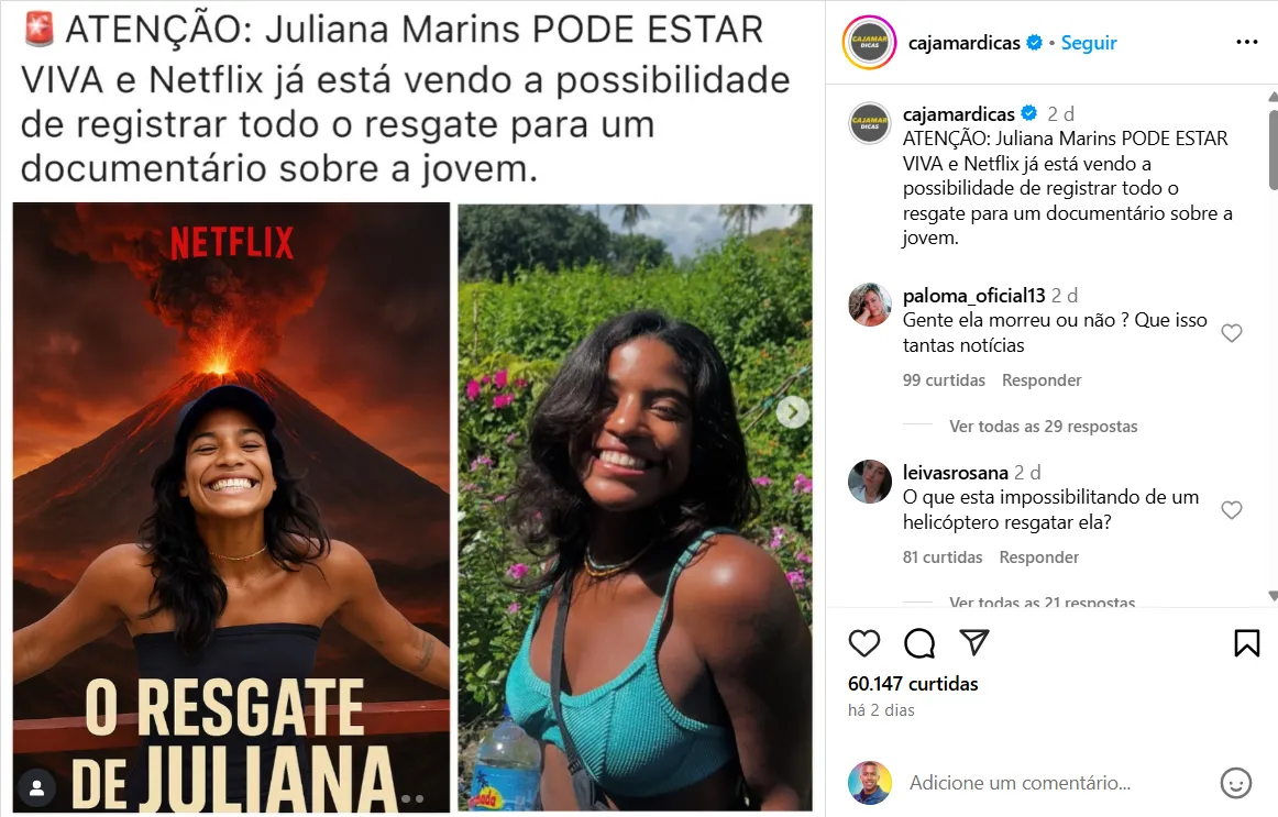 Suposta série sobre Juliana Marins viralizou nas redes sociais