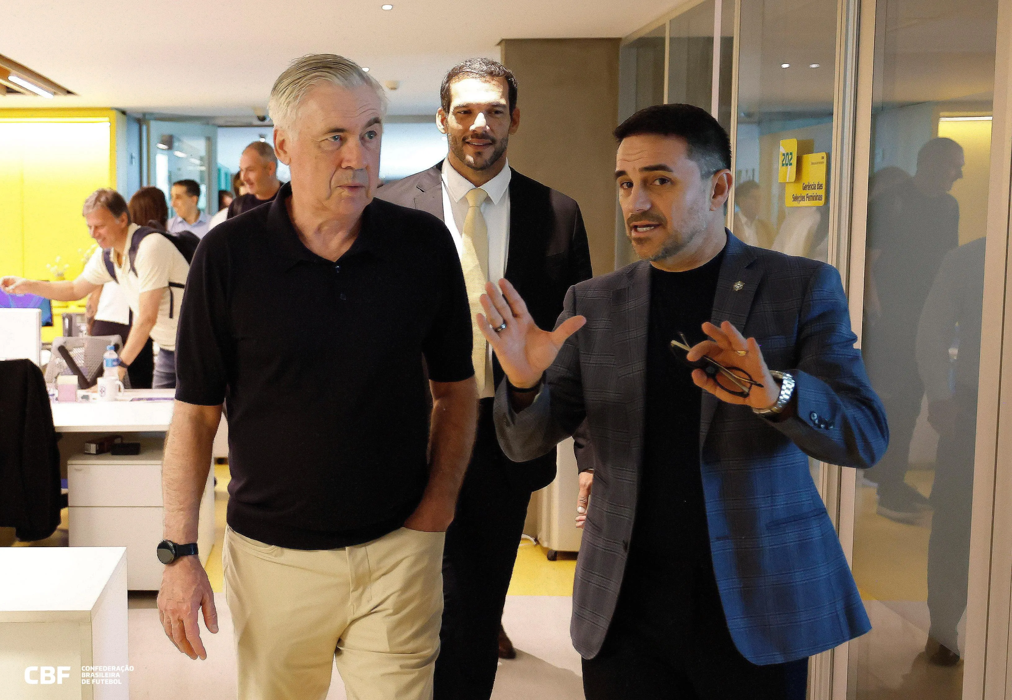 Ancelotti, Rodrigo Caetano e Samir Xaud