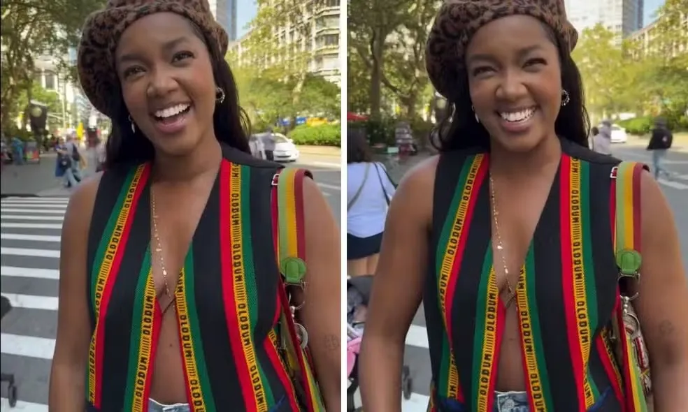 Imagem ilustrativa da imagem Cantora IZA brota na gringa com colete do Olodum; veja imagens