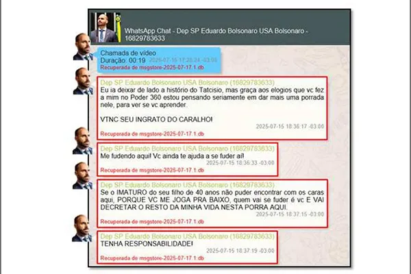 Imagem ilustrativa da imagem Eduardo Bolsonaro xinga pai de “ingrato do caralh*”; veja print