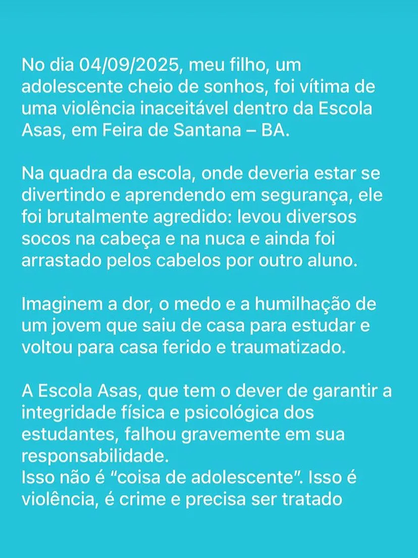 Relato divulgado nas redes sociais