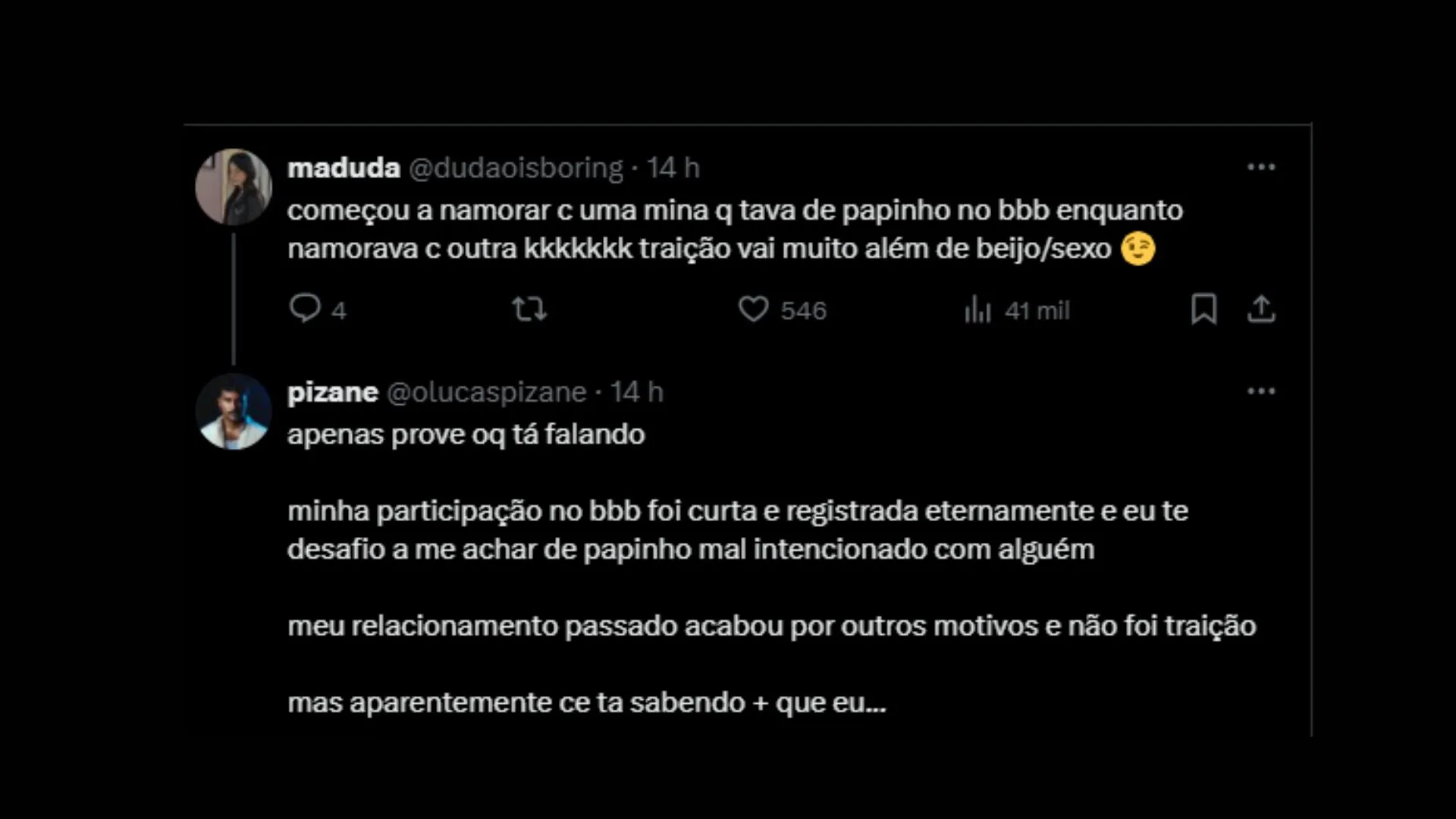 Imagem ilustrativa da imagem Ex-BBB baiano esclarece acusações de traição à ex-namorada