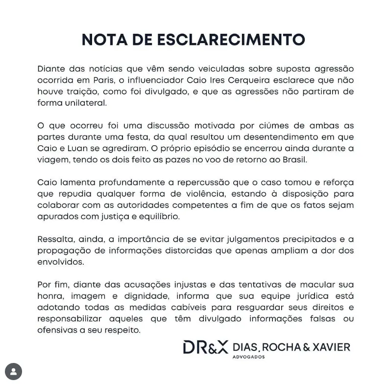 Luan Cerqueira se manifesta sobre briga com namorado