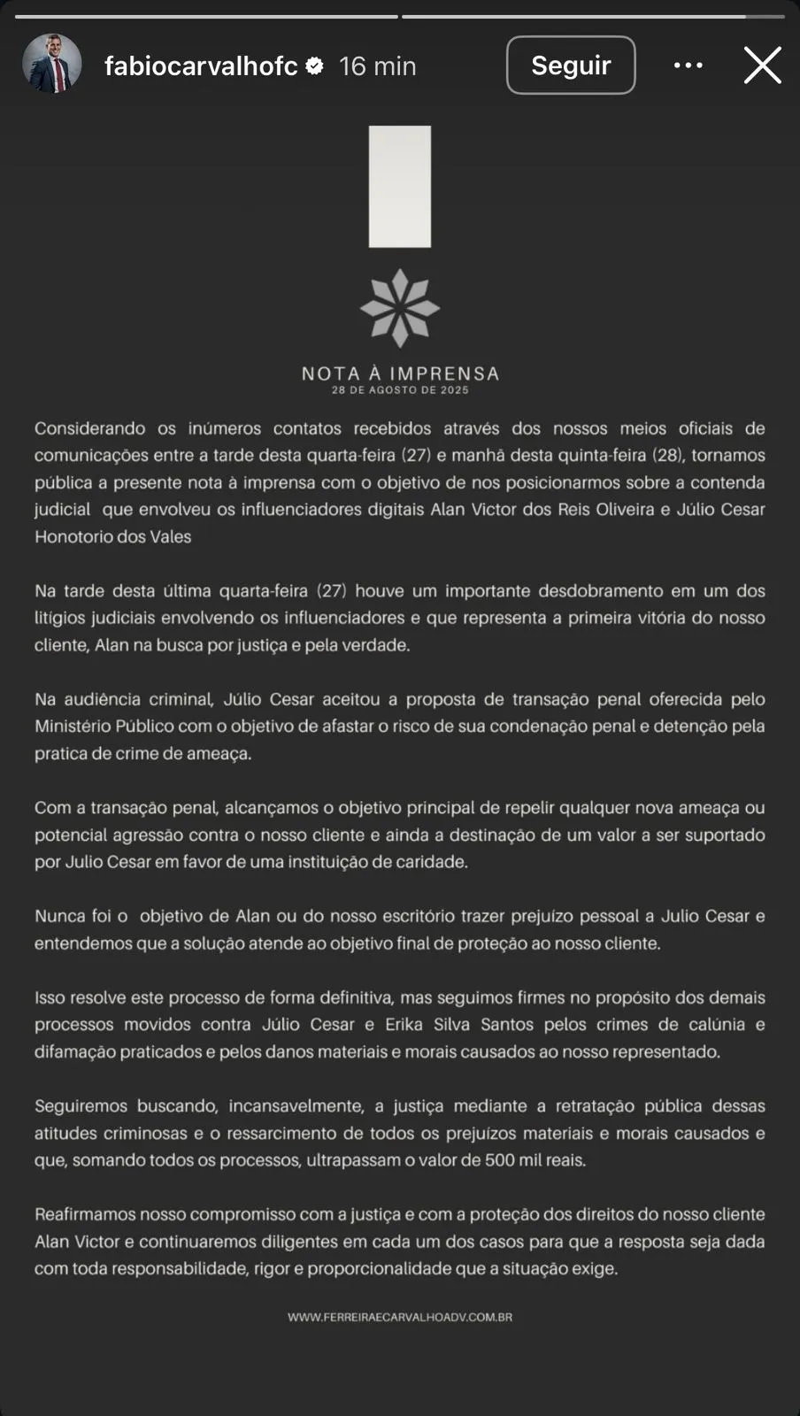 Imagem ilustrativa da imagem Influenciadores Júlio César e Alan Silver resolvem briga na Justiça
