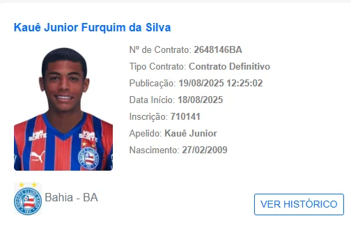 Kauê foi anunciado oficialmente pelo Bahia