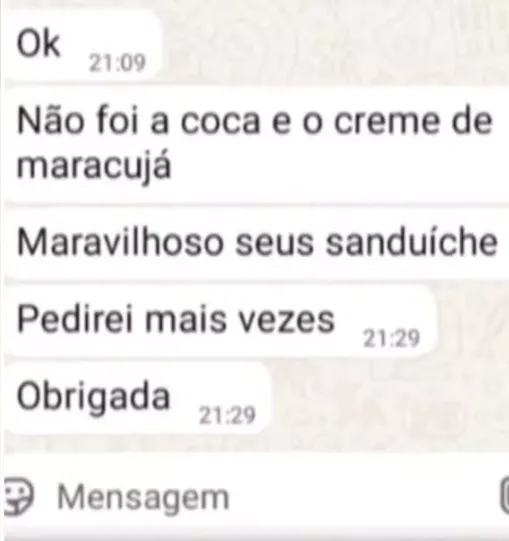 Mensagem após a entrega do lanche