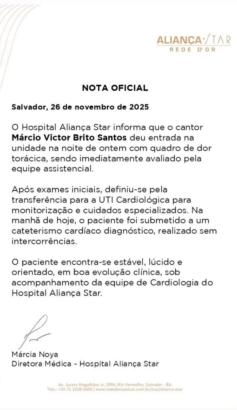 Boletim médico mais recente