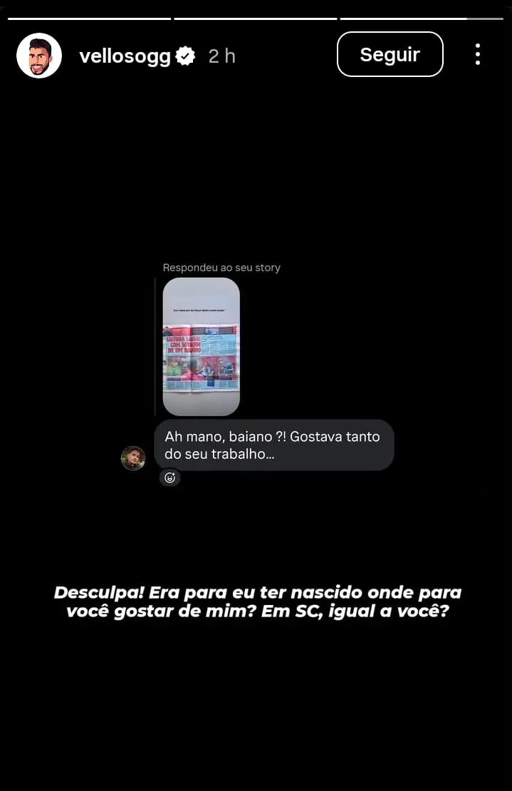 Print do comentário xenofóbico