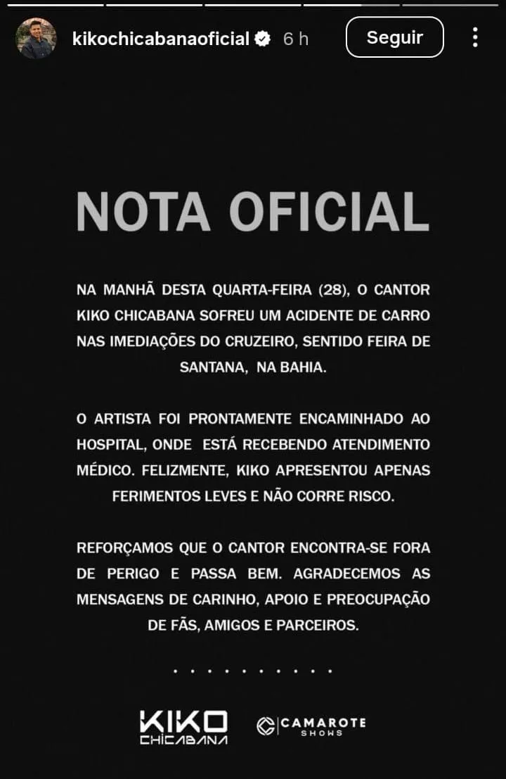 Imagem ilustrativa da imagem Carro com Kiko, da banda Chicabana, capota em estrada baiana