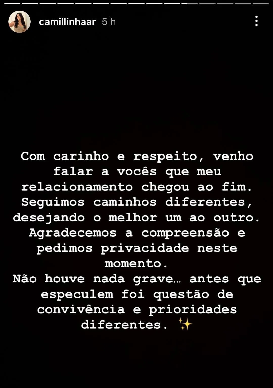 Imagem ilustrativa da imagem De novo? Camilinha anuncia término da relação com Yan Vitor