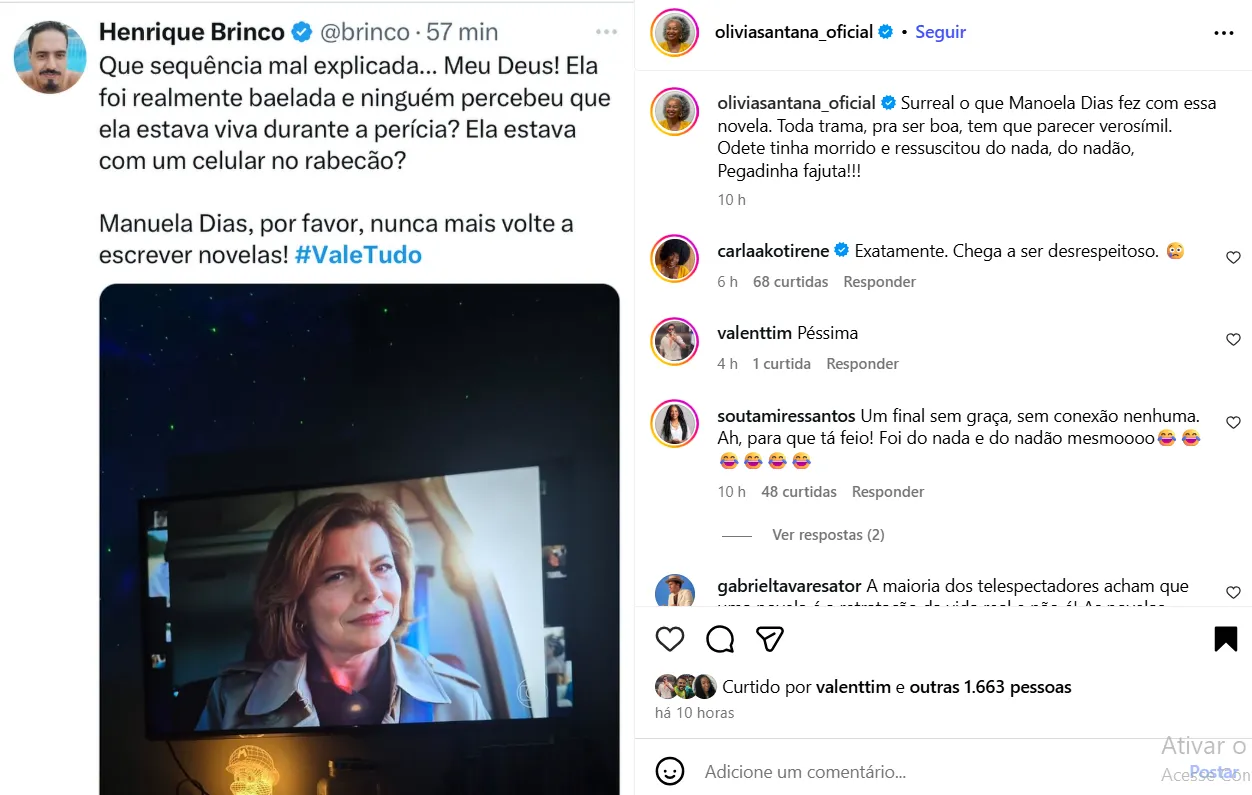 Olívia Santana comenta sobre novela Vale Tudo