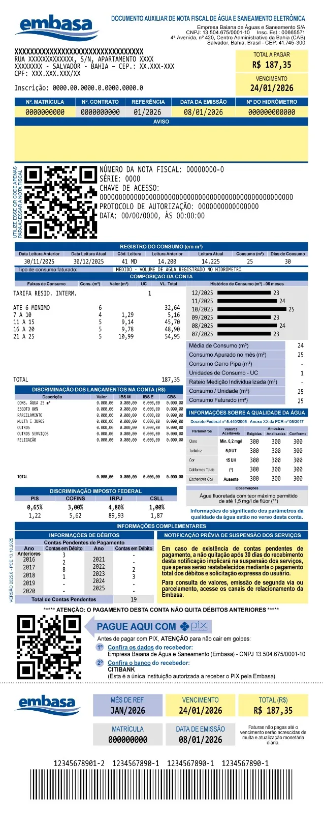 Nova conta de água da Embasa