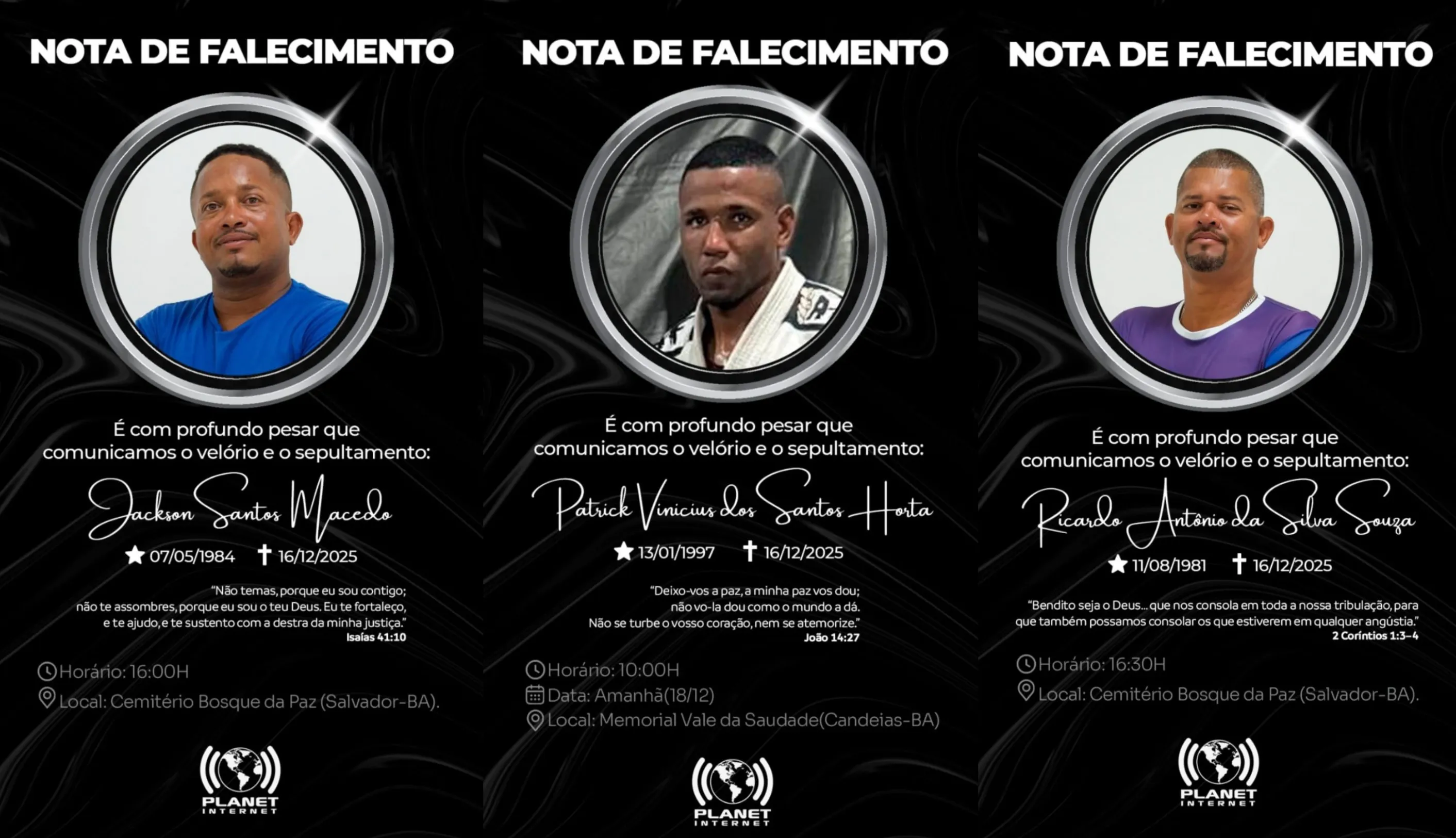 Sepultamentos foram divulgados pela empresa