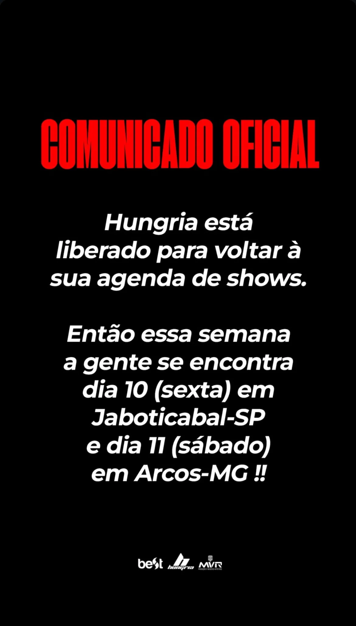 Comunicado do retorno aos palcos