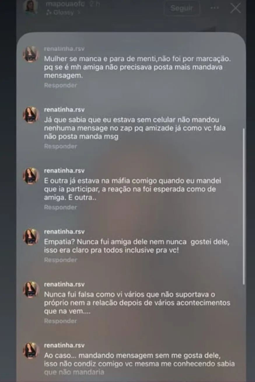 Renatinha comentou no story da ex-amiga