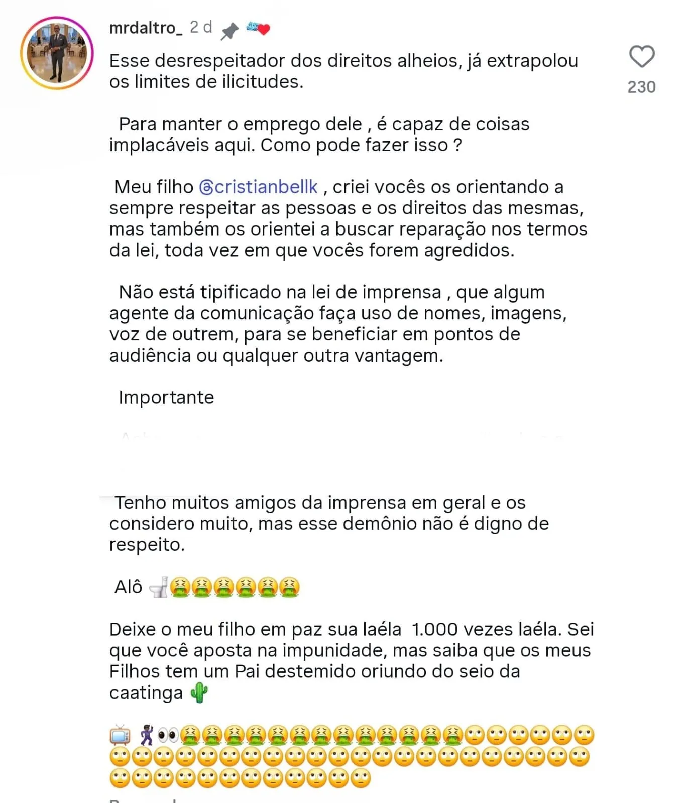 Daltro saiu em defesa de Cristian