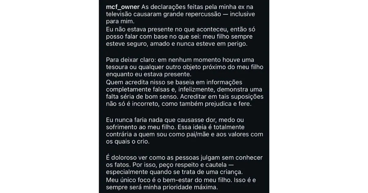 Texto publicado pelo, agora, ex de Lekker