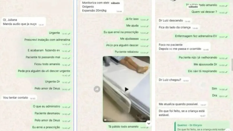 Imagem ilustrativa da imagem Prints mostram confissão de médica após morte de menino por adrenalina