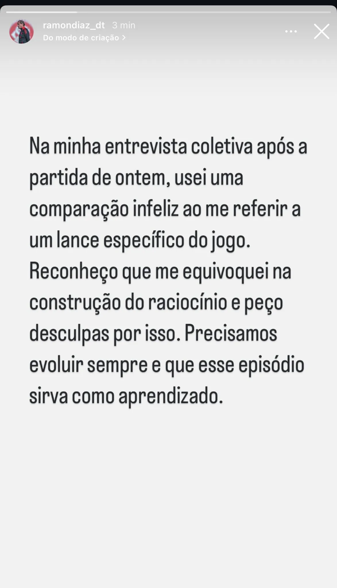 Pedido de desculpas de Ramon Diaz