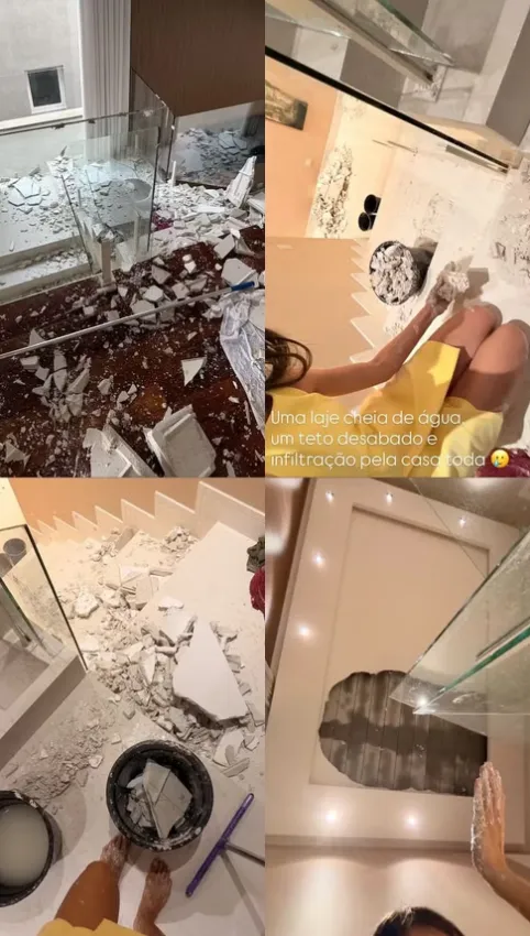 Teto desaba na casa da mãe da filha de Neymar