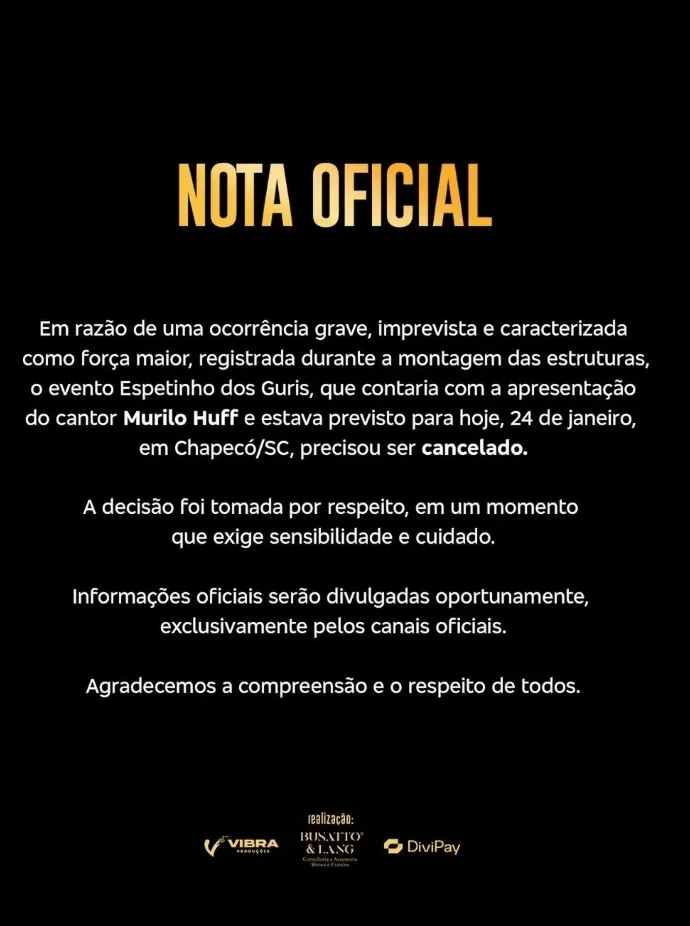 Nota oficial publicada pela organização do evento