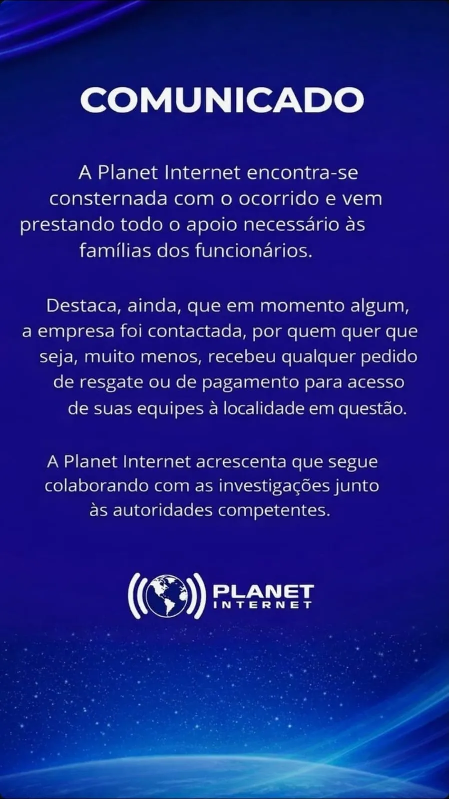 A empresa emitiu um comunicado por meio das redes sociais