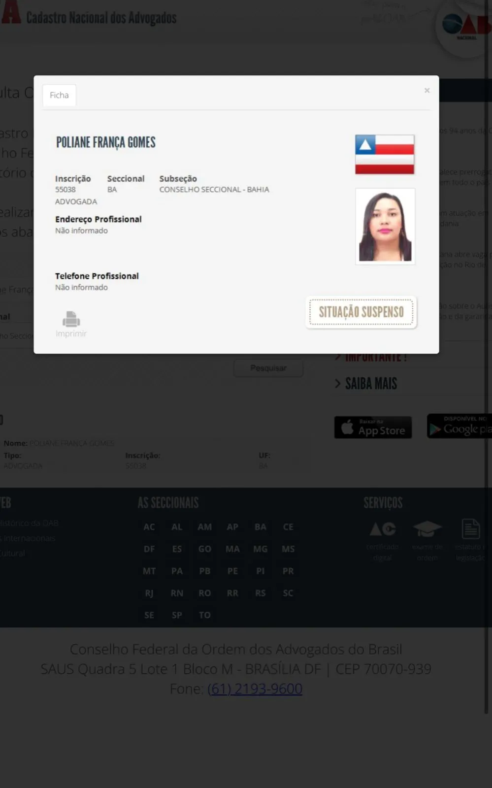 Registro da OAB  foi oficialmente suspenso