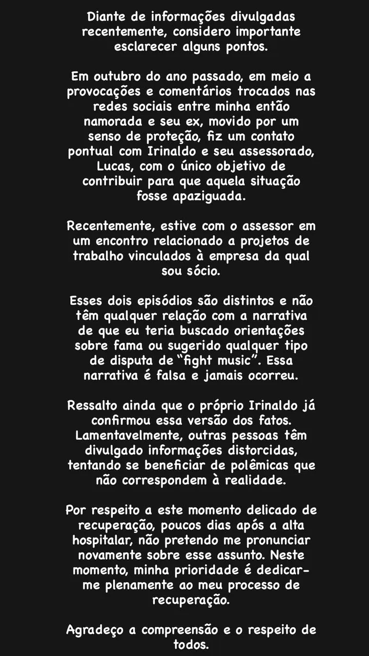 Imagem ilustrativa da imagem Após ser acusado de biscoiteiro, ex de Jojo se pronuncia