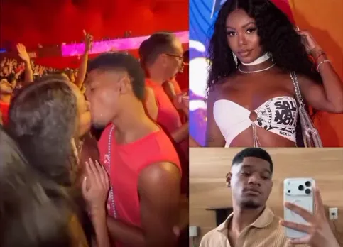 Junior Caldeirão e Juju Monteiro se beijam em evento