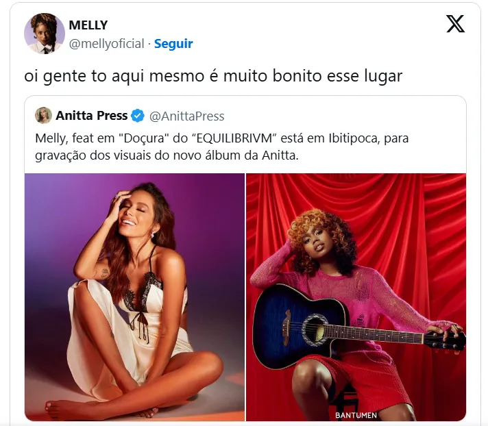 Melly confirma gravação de clipe com Anitta