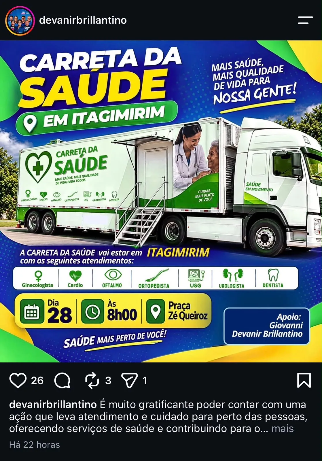 Publicação da ex-prefeita sobre a ação