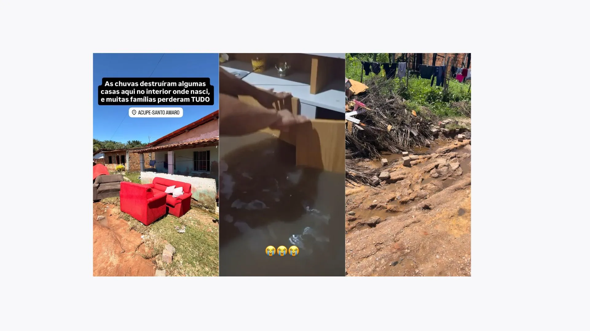 Algumas áreas de Acupe ficaram devastadas após a enchente