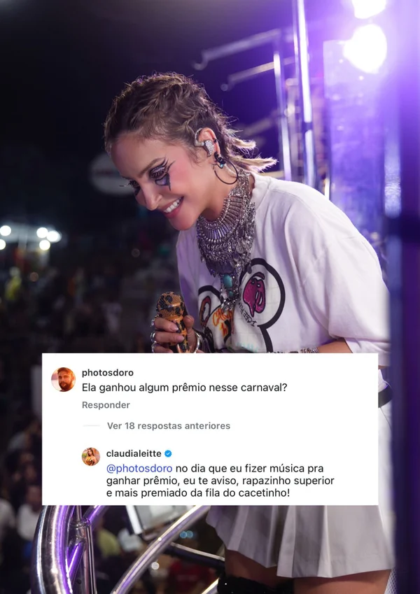 Imagem ilustrativa da imagem Claudia Leitte sobe tom para responder seguidor: "Fila do cacetinho"