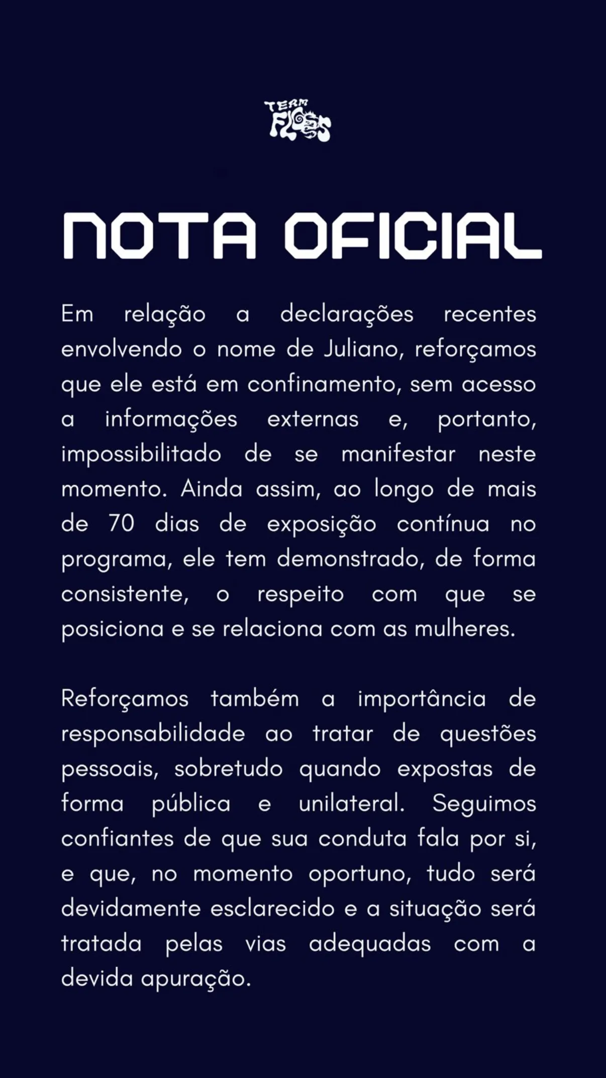 Imagem ilustrativa da imagem Equipe de Juliano Floss o defende após acusações de ter sido abusivo