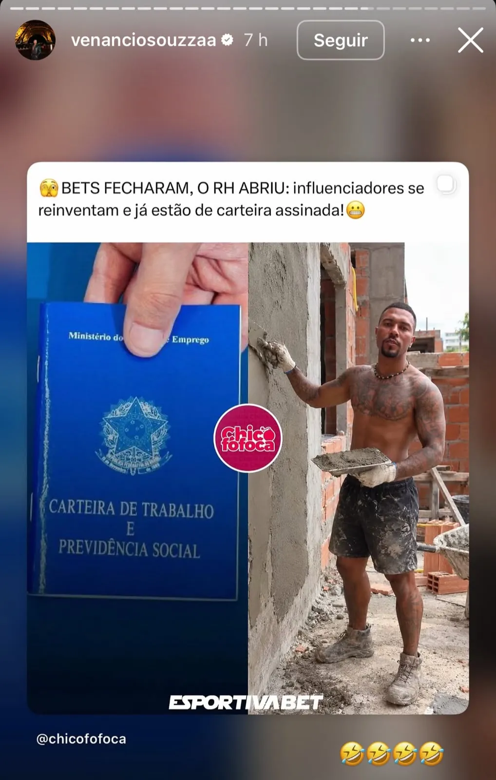 Venancio atualmente tem 179 mil seguidores no Instagram, e até brincou com a nova medida.