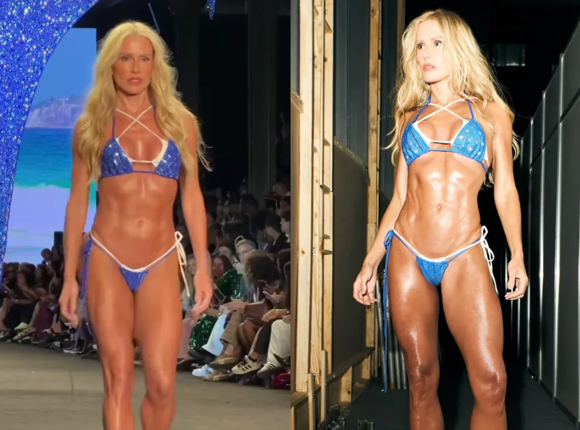 Atriz Deborah Secco  desfila de microbiquíni