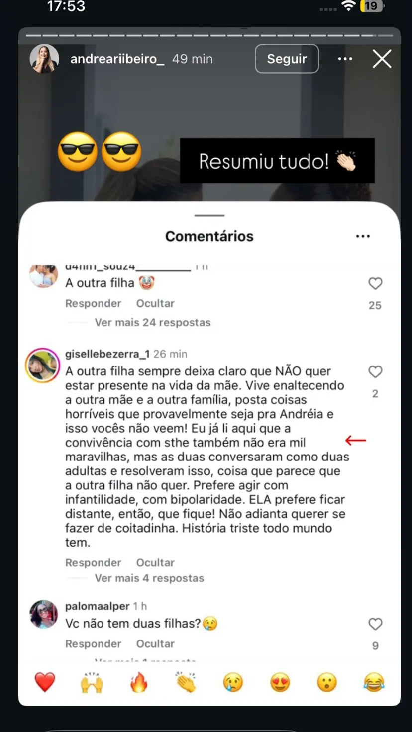 Comentário apoiado por Andrea Ribeiro, que acabou revoltando Ster Beatriz