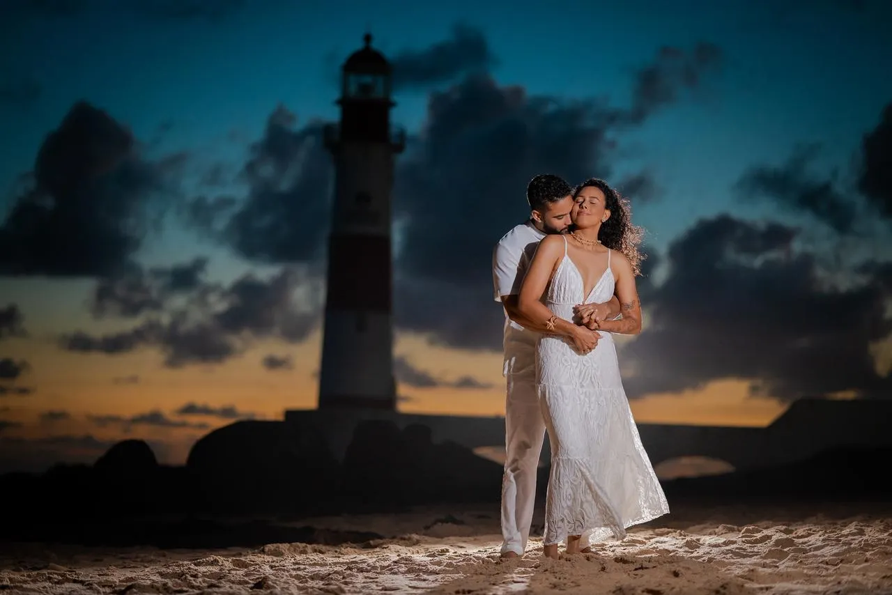 Beatriz e o marido Moacir no ensaio antes do casamento