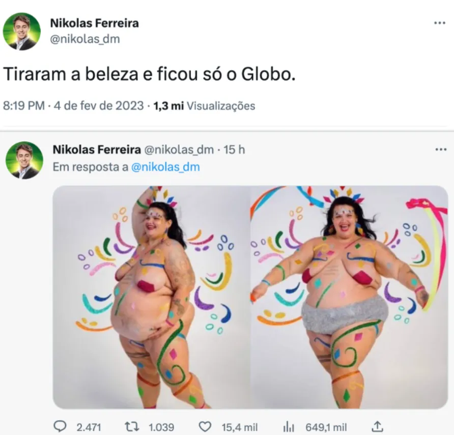 Nikolas Ferreira fez piada gordofóbica com foto de Thais Carla