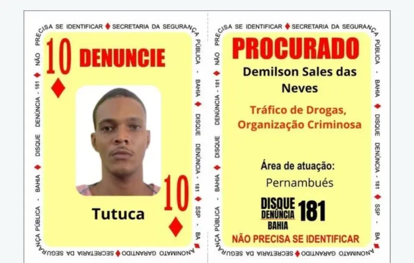 O criminoso chegou a ocupar a carta 10 de ouros do Baralho do Crime da SSP