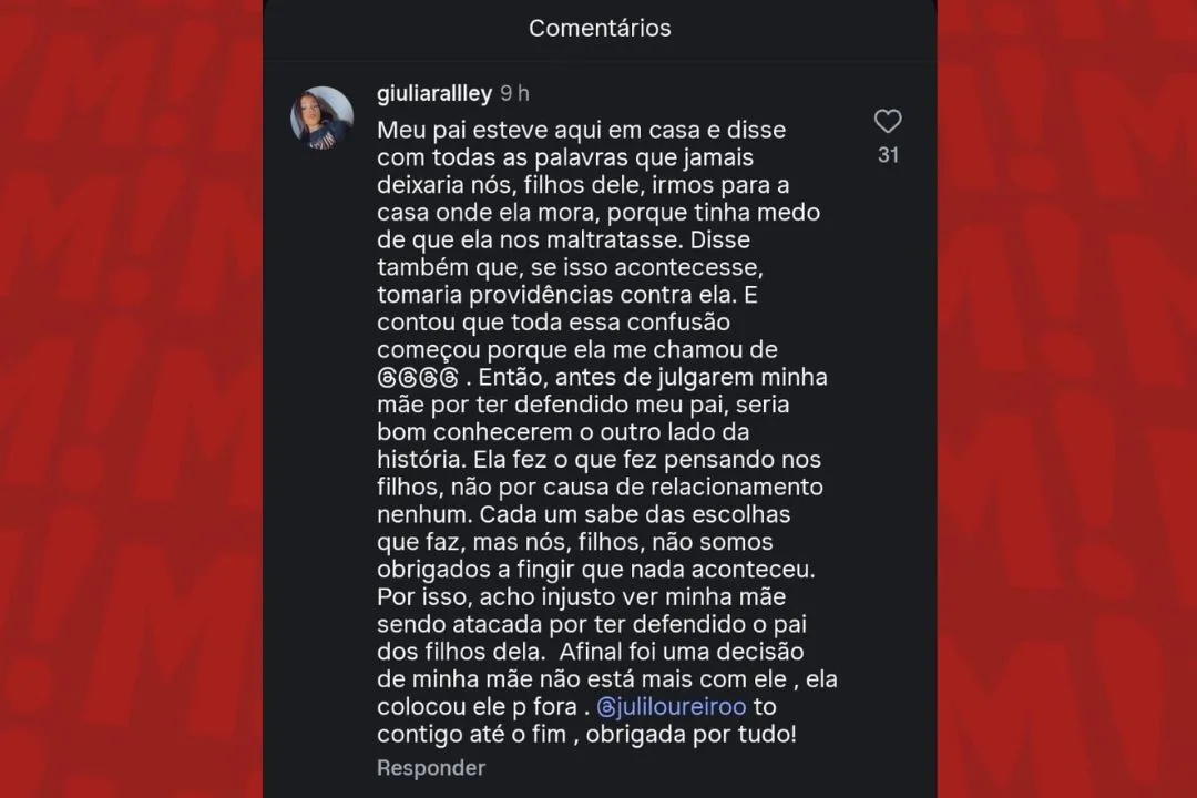 Giulia deixou um comentário na postagem do MASSA!