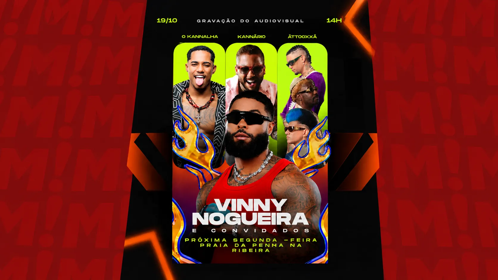A gravação do novo audiovisual de Vinny Nogueira ocorrerá no dia 19 de outubro, com participações de O Kannalha, Igor Kannário e ATTOOXXÁ
